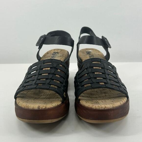 Korks Kork-Ease Marley Black Faux Leather Wedge Sandals Size 7 - Picture 6 of 7